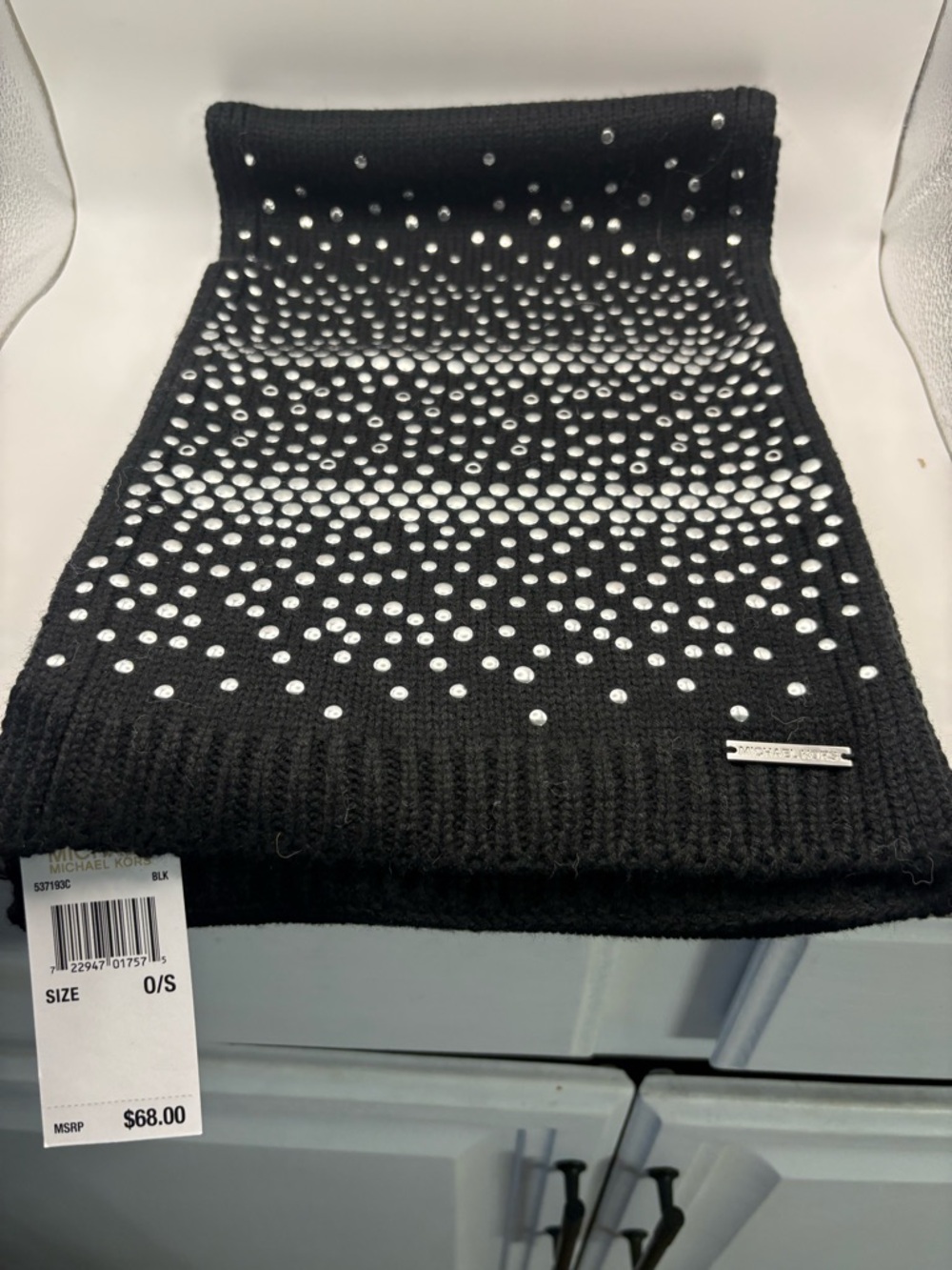 Michael Kors Black Knit Scarf with Silver Studs